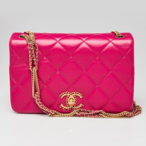 Chanel Fuchsia Quilted Lambskin Leather On and On Small Chain Flap Bag - Picture 2 of 10